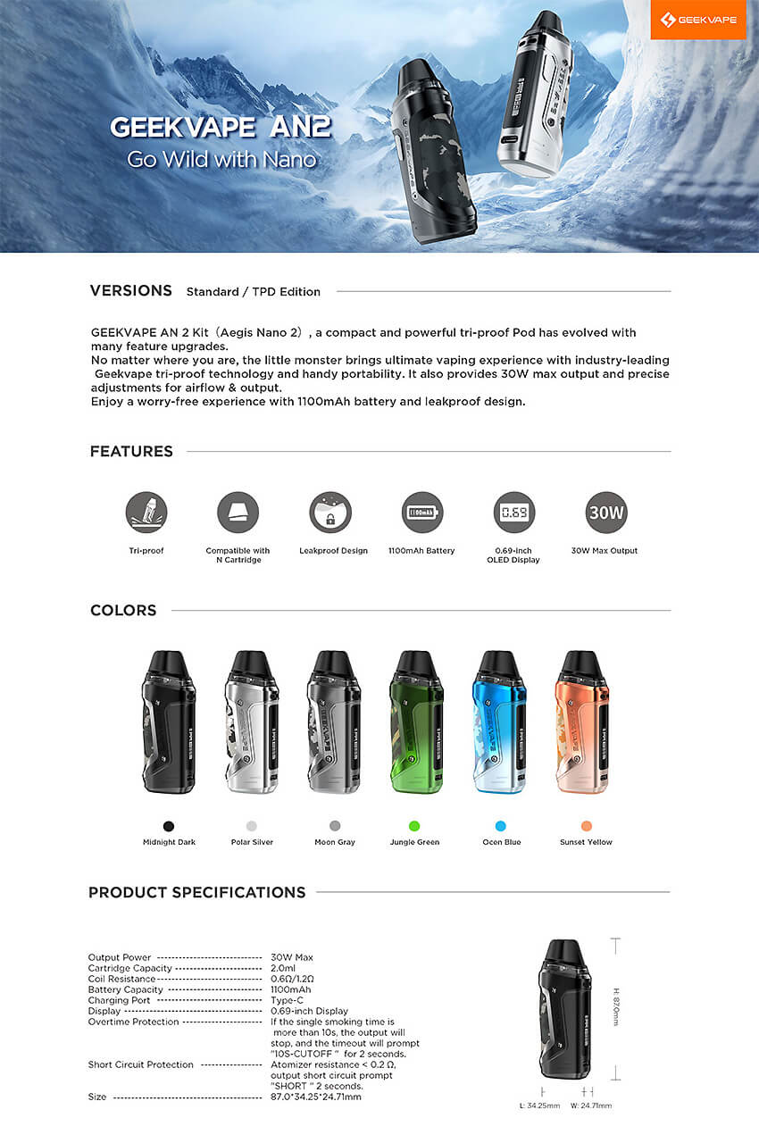 Kit Pod AN2 Aegis Nano 2 GeekVape - Votre spcialiste e-cigarettes,  e-liquides en Suisse