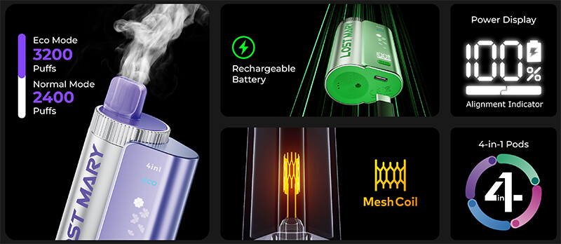 Puff 4 in 1 Purple Edition Lost Mary - 3200 Puffs - Votre spcialiste  e-cigarettes, e-liquides en Suisse