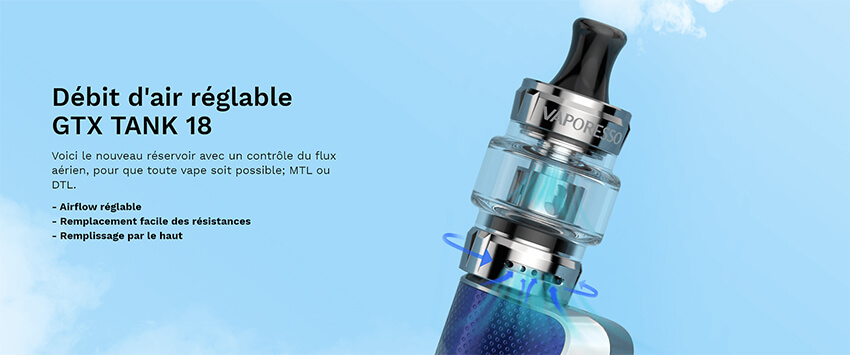 Clearomiseur GTX Tank 18 Vaporesso - 3ml - Votre spcialiste e-cigarettes,  e-liquides en Suisse